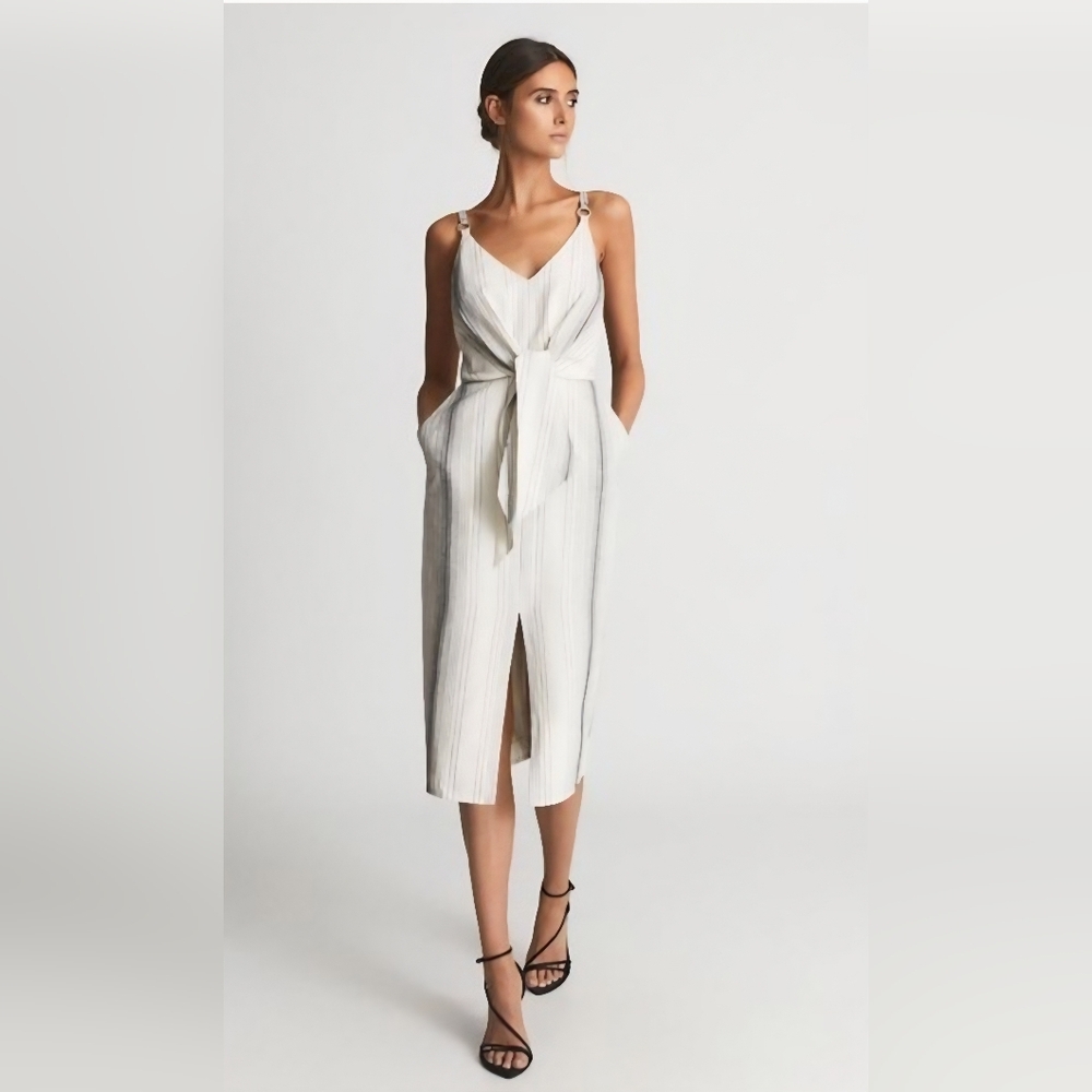 Reiss Striped Midi Dress with Bow Accent